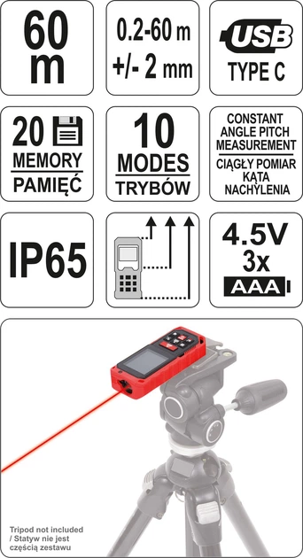 Лазерний далекомір YATO YT-73127 (5906083029301) - зображення 6