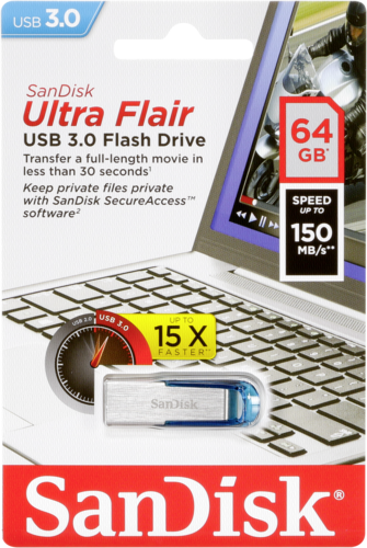 Флеш-накопичувач Flash SanDisk USB 3.0 Ultra Flair 64Gb Blue (SDCZ73-064G-G46B) - изображение 2