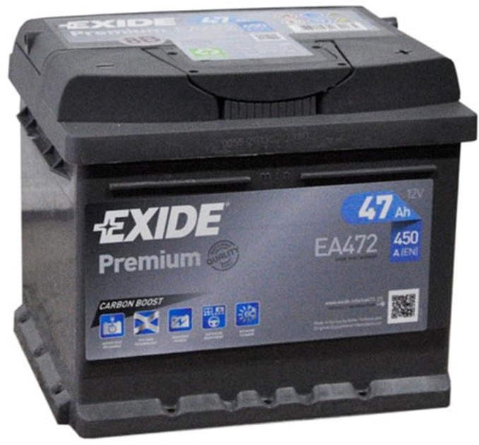 Автомобільний акумулятор Exide Premium 6СТ-47 (EA472) 47 А·год (-/+) Euro 450 А (EA472) - зображення 1