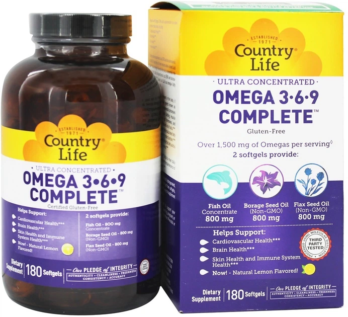 Жирные кислоты Country Life Ultra Omega 369 180 капсул (015794041023