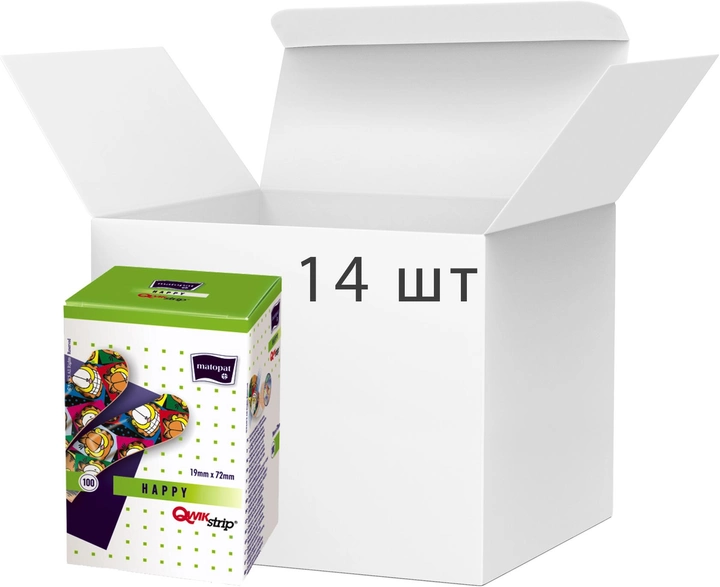 Упаковка пластирів медичних Matopat Happy 100 шт. х 14 пачок (5900516896119) - зображення 1