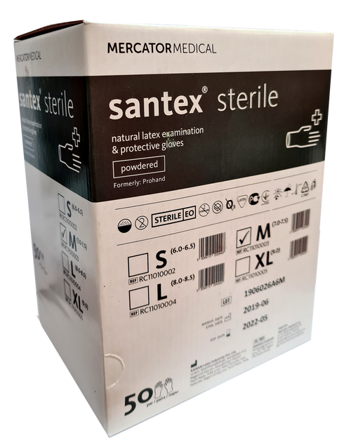 Стерильні рукавички Santex sterile Медичні опудренниє Розмір M 100 шт Білі - зображення 1