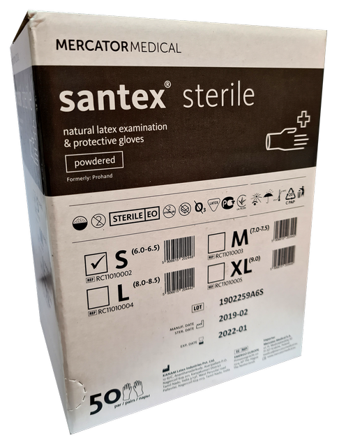 Стерильные перчатки Santex sterile Латексные опудренные Размер S 100 шт Белые - изображение 1
