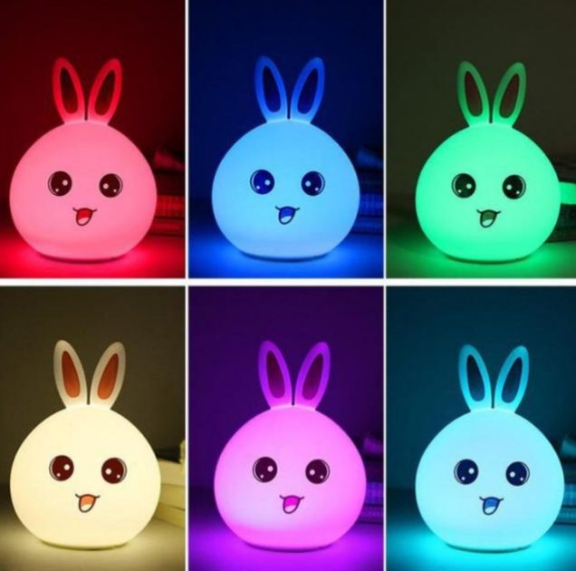 Детский светодиодный силиконовый led ночник милый зайчик RGB игрушка лампа диодный мягкий cветильник сенсорный 6 цветный аккумуляторный USB зарядкой - изображение 3