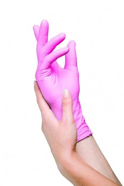 Одноразові рукавички нітрилові Медіком 100 шт в упаковці Розмір М Рожевi - зображення 1