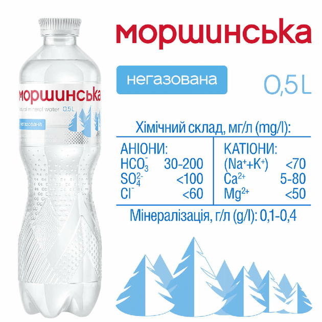 Упаковка мінеральної природної столової негазовоної води "Моршинська" 0,5 л х 12 пляшок - Фото 2 Упаковка мінеральної природної столової негазовоної води "Моршинська" 0,5 л х 12 пляшок - изображение 2