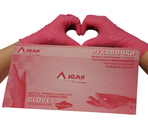 Одноразові рукавички нітрилові Igar 200 шт в упаковці Розмір M Рожеві - изображение 2