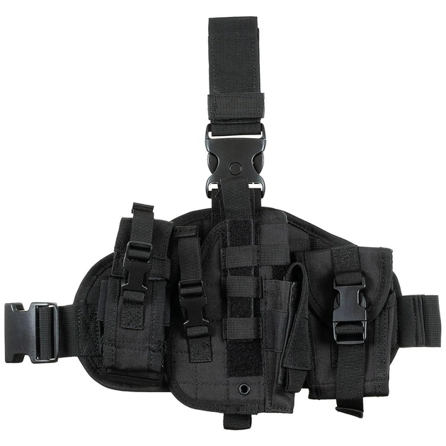Кобура для пістолета стегновий з платформою і підсумкими, правобічна MFH чорна (30713A) - зображення 1