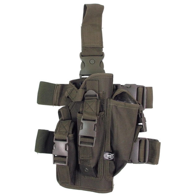 Кобура для пистолета тактическая с подсумками, с креплениями к ноге и ремню MFH олива (тёмно-зелёная) (30711B) - изображение 1
