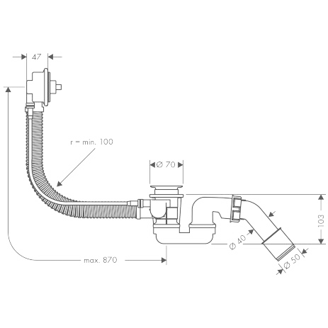 Сифон напівавтомат для ванни Hansgrohe Flexaplus 58141180 - зображення 2
