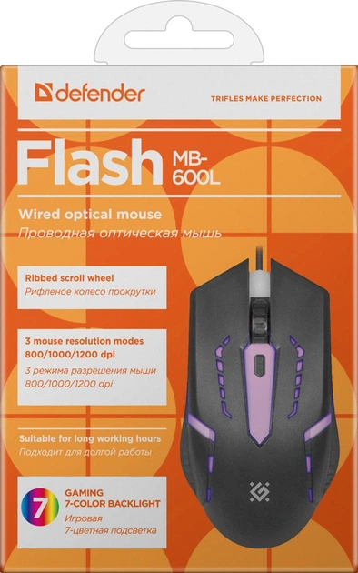 Mysz gamingowa przewodowa DEFENDER Flash MB-600L USB Czarna (52600) - obraz 6