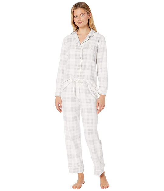 Carole Hochman Cozy Fleece Pajama Set Grey Plaid XL 48