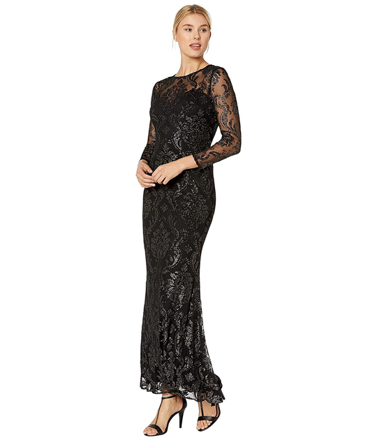 Adrianna Papell Burnout Emblem Gown Black