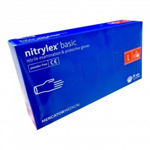 Рукавички Nitrylex basic медичні нестерильні нітрилові без пудри Розмір L 100шт в упаковці Сині - зображення 1