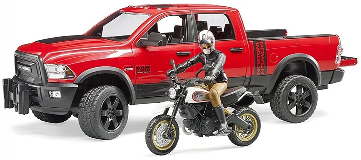 Машинка Bruder позашляховик Dodge RAM 2500 з мотоциклістом (02502) - зображення 3