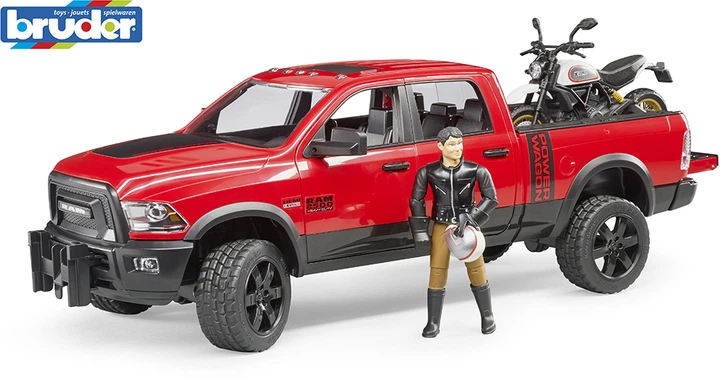 Машинка Bruder позашляховик Dodge RAM 2500 з мотоциклістом (02502) - зображення 4