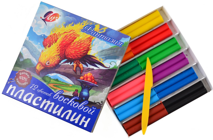 Пластилин восковой Луч Фантазия + стек 12 цветов (4601185011544) – фото ...