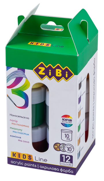 Акрил ZiBi Kids Line 12 цветов по 10 мл (ZB.6662) - Фото 1 Акрил ZiBi Kids Line 12 цветов по 10 мл (ZB.6662) - изображение 1