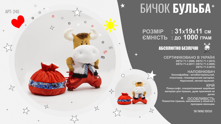 Мягкая игрушка бык Бульба Twins Toys - игрушка символ года 2021 (246) - изображение 3