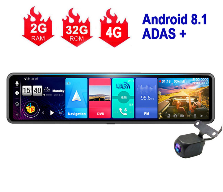 Навигатор с видеорегистратором. Автопланшет зеркало Terra V26 4G, ADAS ...