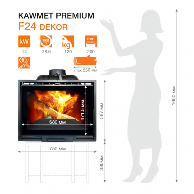 Камінна топка KAWMET Premium F24 Dekor (14kW) - изображение 6