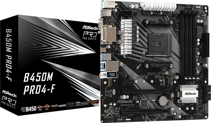 Материнская плата ASRock B450M Pro4-F (sAM4, AMD B450, PCI-Ex16