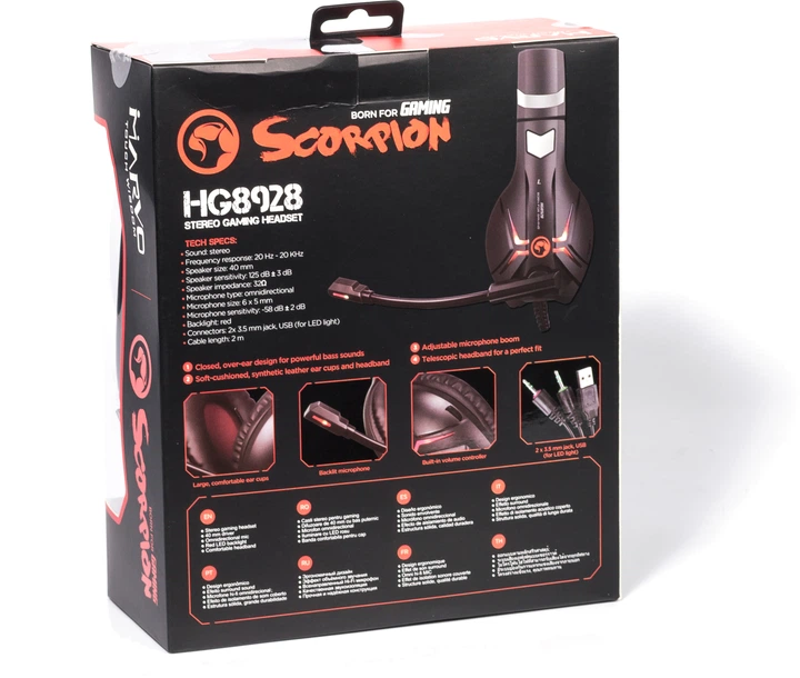 Słuchawki Marvo HG8928 Czarny/Czerwony (6932391917565) - obraz 6
