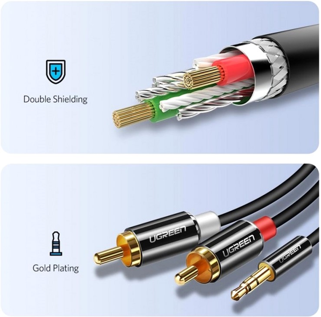 Інсертний кабель Ugreen AV116 3.5 мм to 2RCA Audio Cable 1 м Black (904019671/10749) - зображення 2
