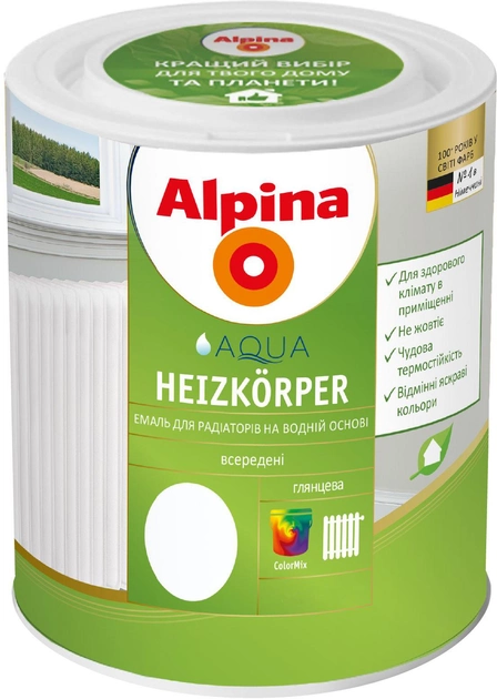 Эмаль Alpina Aqua Heizkörper Глянцевая 0.75 л Белая (910904) - изображение 1