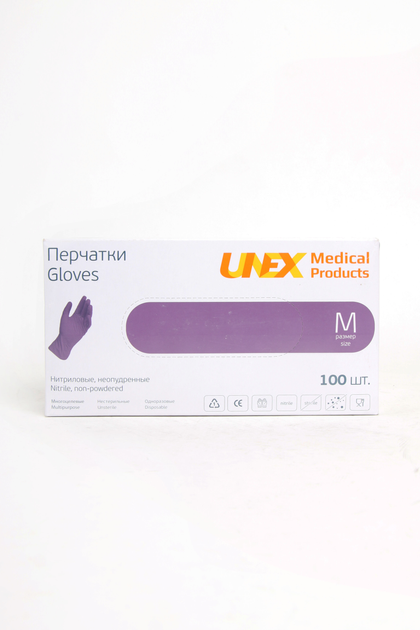 Перчатки UNEX фиолетовые, размер M, 100 шт./уп. Unex Фиолетовые L (МП4) - изображение 1