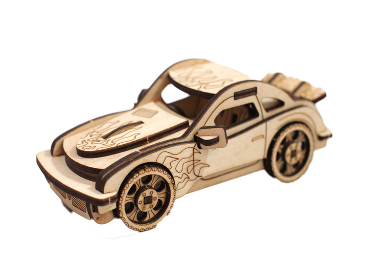 Сборная модель деревянная 3D Гоночный автомобиль, машинка детская из дерева