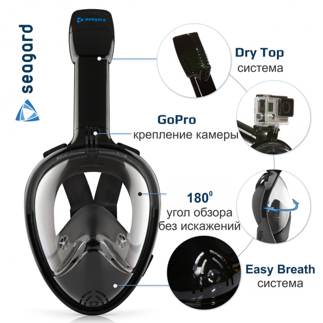 Маска для снорклинга Seagard Easybreath-II полнолицевая для дайвинга с креплением для камеры L / XL (SUN1013) - изображение 6