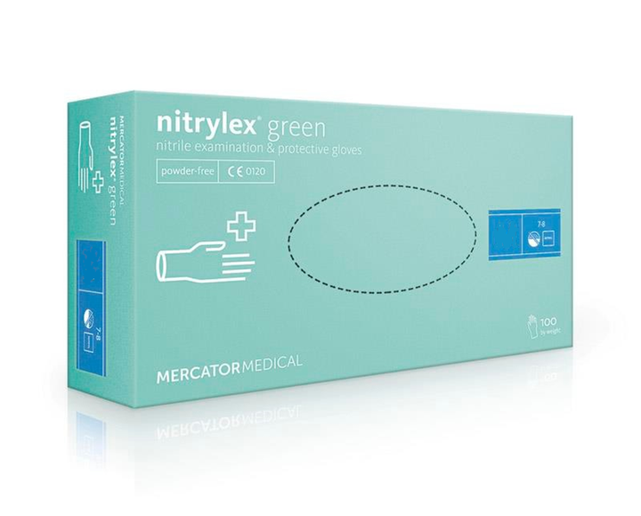 Рукавички нітрилові неопудрені NITRYLEX GREEN р. M, 100 шт - зображення 1