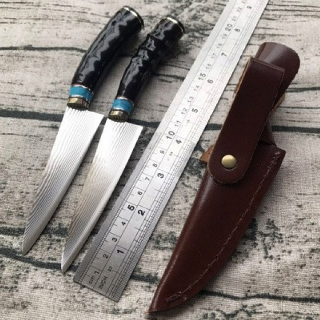 Нож коллекционный для охоты, рыбалки Дамаск XCD188 + Кожаный чехол - изображение 1