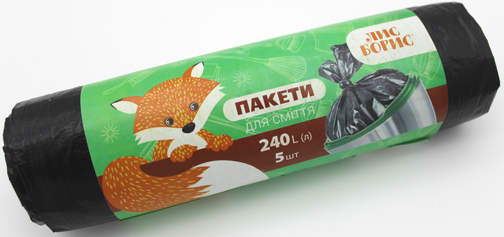 Упаковка пакетів для сміття Лис Борис 240 л 5 шт х 3 пачки (4820151770432) - Фото 2 Упаковка пакетів для сміття Лис Борис 240 л 5 шт х 3 пачки (4820151770432) - зображення 2