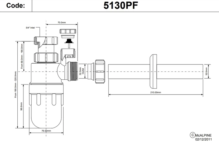 Сифон пластиковый для раковины McALPINE без слива с воздухоотводчиком 1 ...