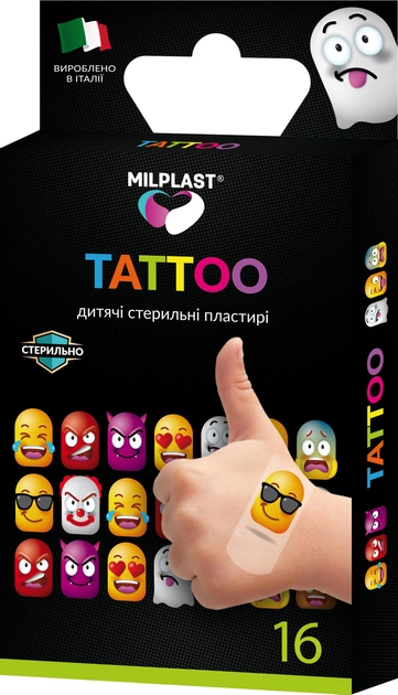 Пластир медичний Milplast Tattoo Стерильний 16 шт (10 шт - 6 х 2 см, 6 шт - 7 х 3.8 см) (118957) - зображення 1