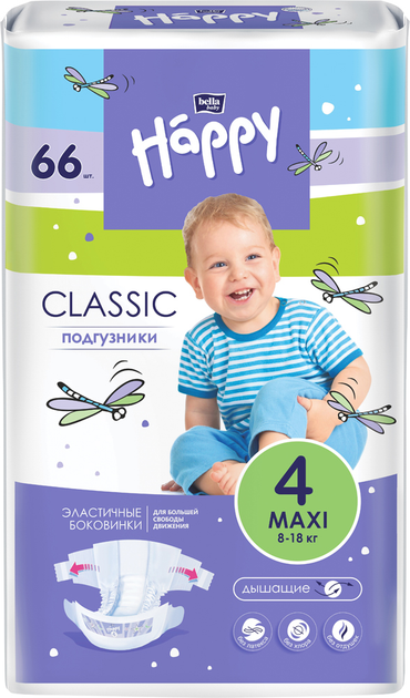 Подгузники детские Bella Baby Happy Classic Maxi 8-18 кг 66 шт ...