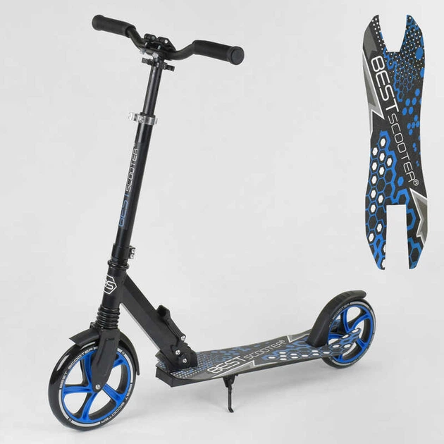 Самокат детский Best Scooter с PU колесами, зажимом руля и 1 амортизатором Black/Blue (88915) - Фото 1 Самокат детский Best Scooter с PU колесами, зажимом руля и 1 амортизатором Black/Blue (88915) - изображение 1