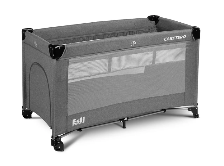 Манеж-кроватка 2 в 1 Caretero Esti Graphite с колесами и матрасом + сумка для переноски - изображение 2