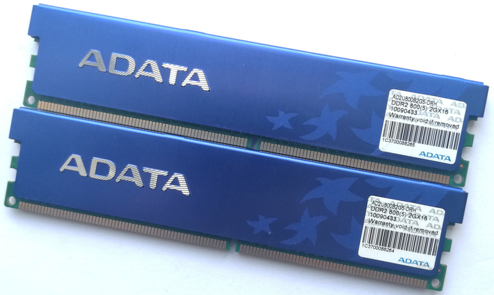 Пара ігрової оперативної пам'яті ADATA DDR2 4Gb (2Gb+2Gb) 800MHz PC2 6400U CL5 (AD2U800B2G5-DRH) Б/У - зображення 1
