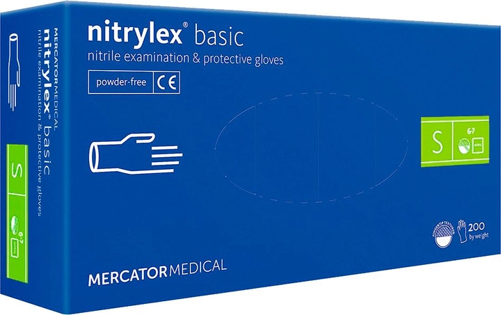 Перчатки нитриловые Mercator Medical Nitrylex Basic Неопудренные диагностические размер S 200 шт Синие (3.1001) - изображение 1