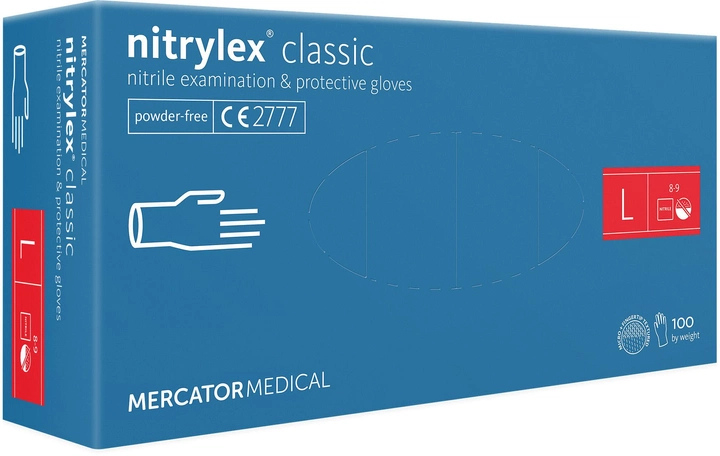 Рукавички нітрилові Mercator Medical Nitrylex Classic непудровані розмір L 100 шт - 50 пар Сині (3.1011) - зображення 1
