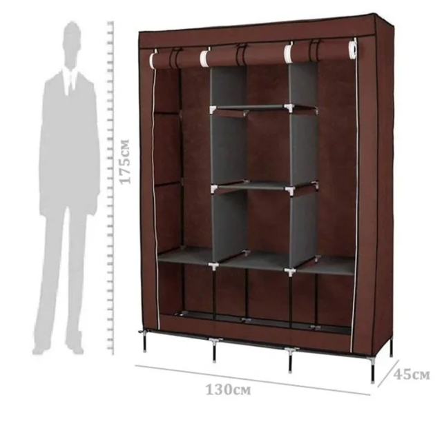 Універсальна складна тканинна шафа Storage Wardrobe 88130 175х130х45 см коричнева - зображення 6