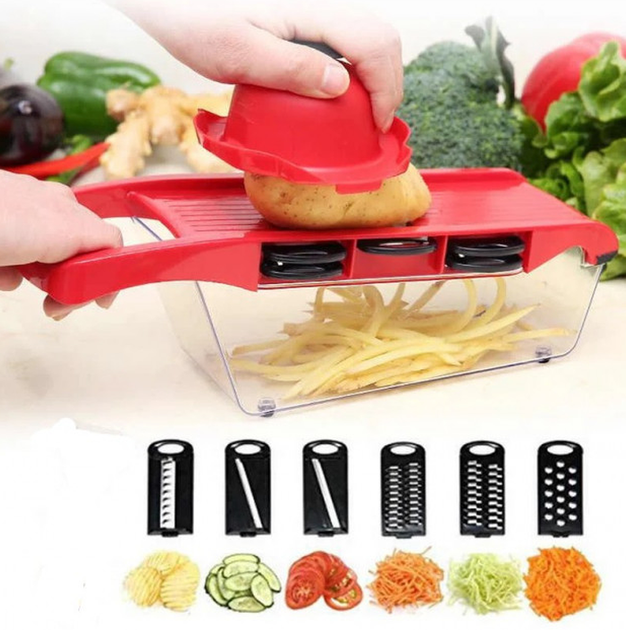 Безопасный мультислайсер для шинковки овощей и фруктов Mandoline Slicer с контейнером 6 in 1 - изображение 8