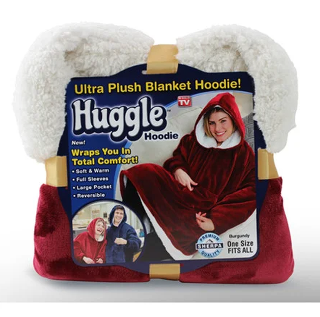 Теплий та м'який плед трансформер із капюшоном Ultra Plush Huggle Blanket XL Червоний - Фото 6 Теплий та м'який плед трансформер із капюшоном Ultra Plush Huggle Blanket XL Червоний - зображення 6