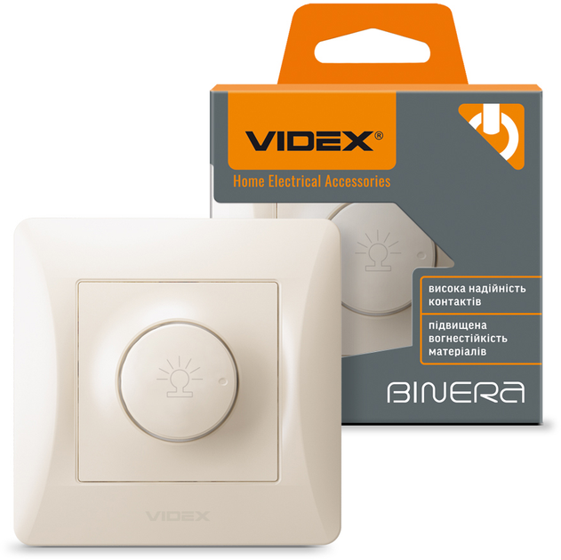 Світлорегулятор поворотний VIDEX Binera 600 Вт Кремовий (VF-BNDM600-CR) - зображення 1