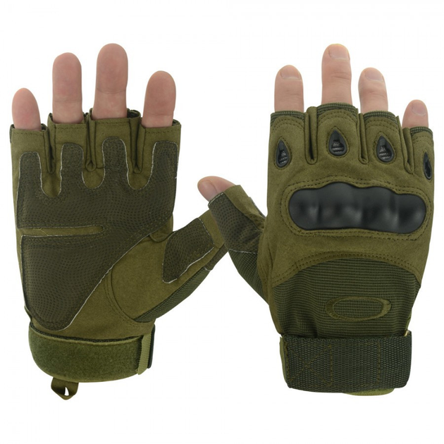 Тактические беспалые перчатки (велоперчатки, мотоперчатки) Oakley Green размер XL - изображение 1
