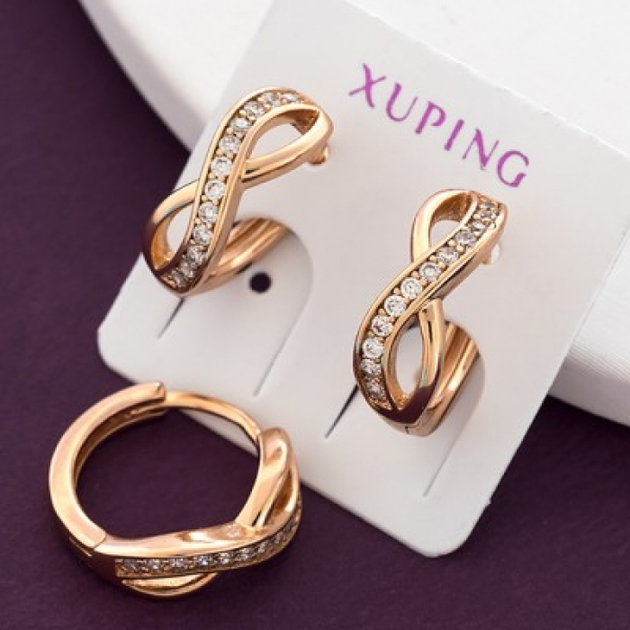 Серьги-Кольца Xuping Эко Латунь и Фианиты 15мм Покрытие Золото 18К ...