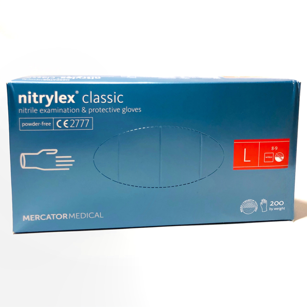 Рукавички нітрилові Mercator Medical Nitrylex Classic сині розмір L 200 шт - зображення 1